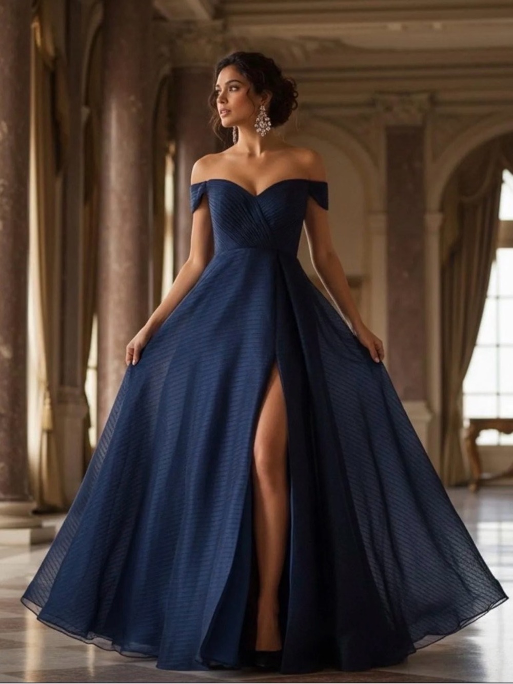 JOVANI NWT Off Shoulder Navy Blue A Line Ball Gown Size 12.